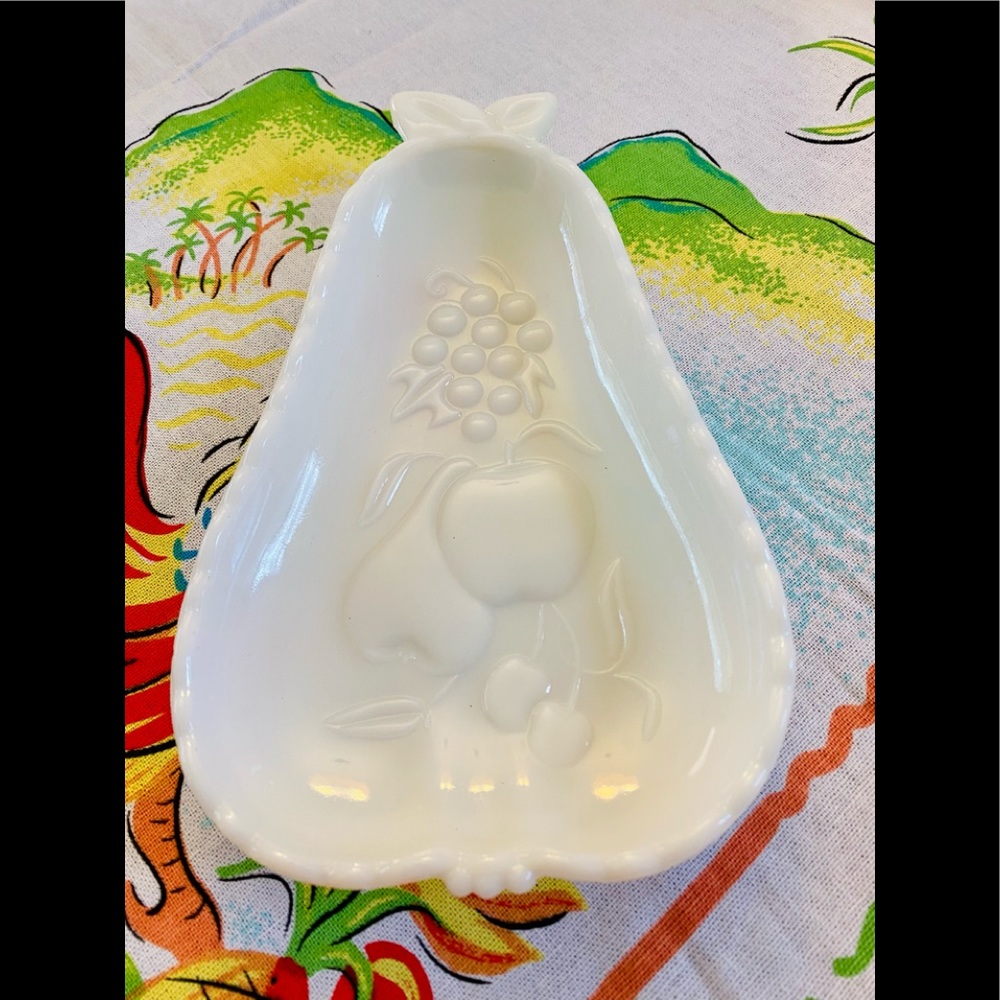 Milk Glass Pear Candy Dish